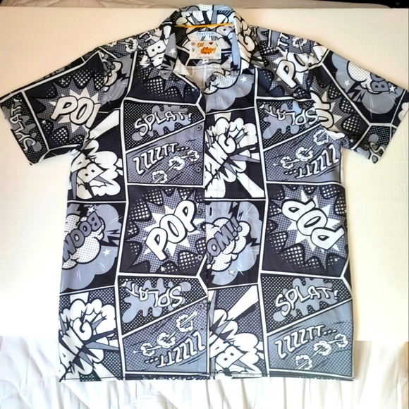 Oh Snap By Drill Clothing Black & White Comic Strip Pop Art Button Up Shirt MED - Picture 1 of 9